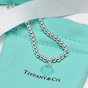 Authentic Tiffany & Co. Return to Tiffany Mini Blue Heart Tag Bead Bracelet 7”